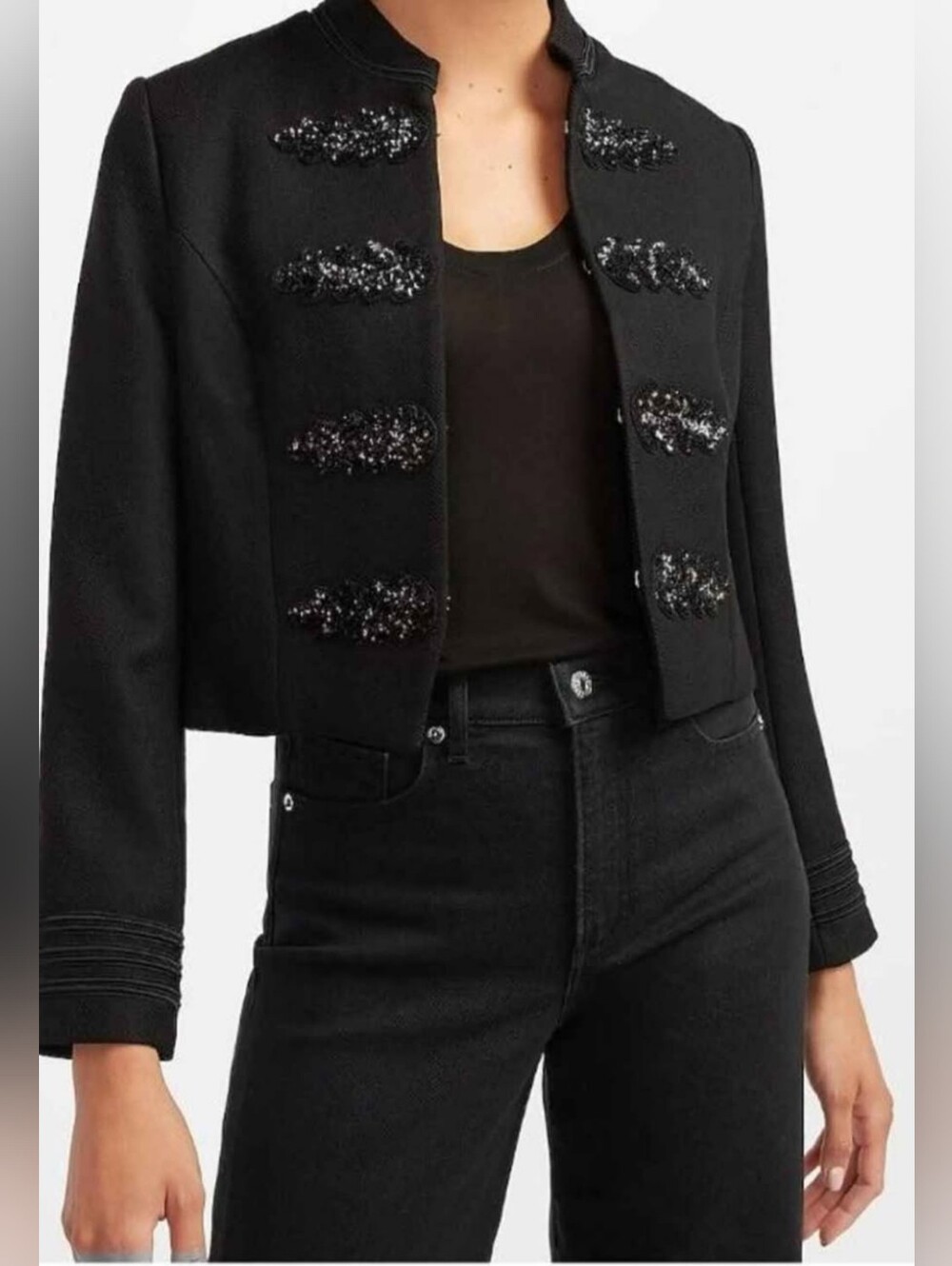 EXPRESS Black Embellished Winter Fall Military Cropped Blazer Jacket Large
